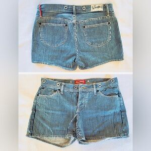 THE STRONGHOLD Hickory Stripe Selvedge Denim Navy Striped Carpenter Shorts